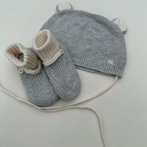 Ralph Lauren Cotton Hat & Bootie Set 6-9m Grey White Baby Infant Winter